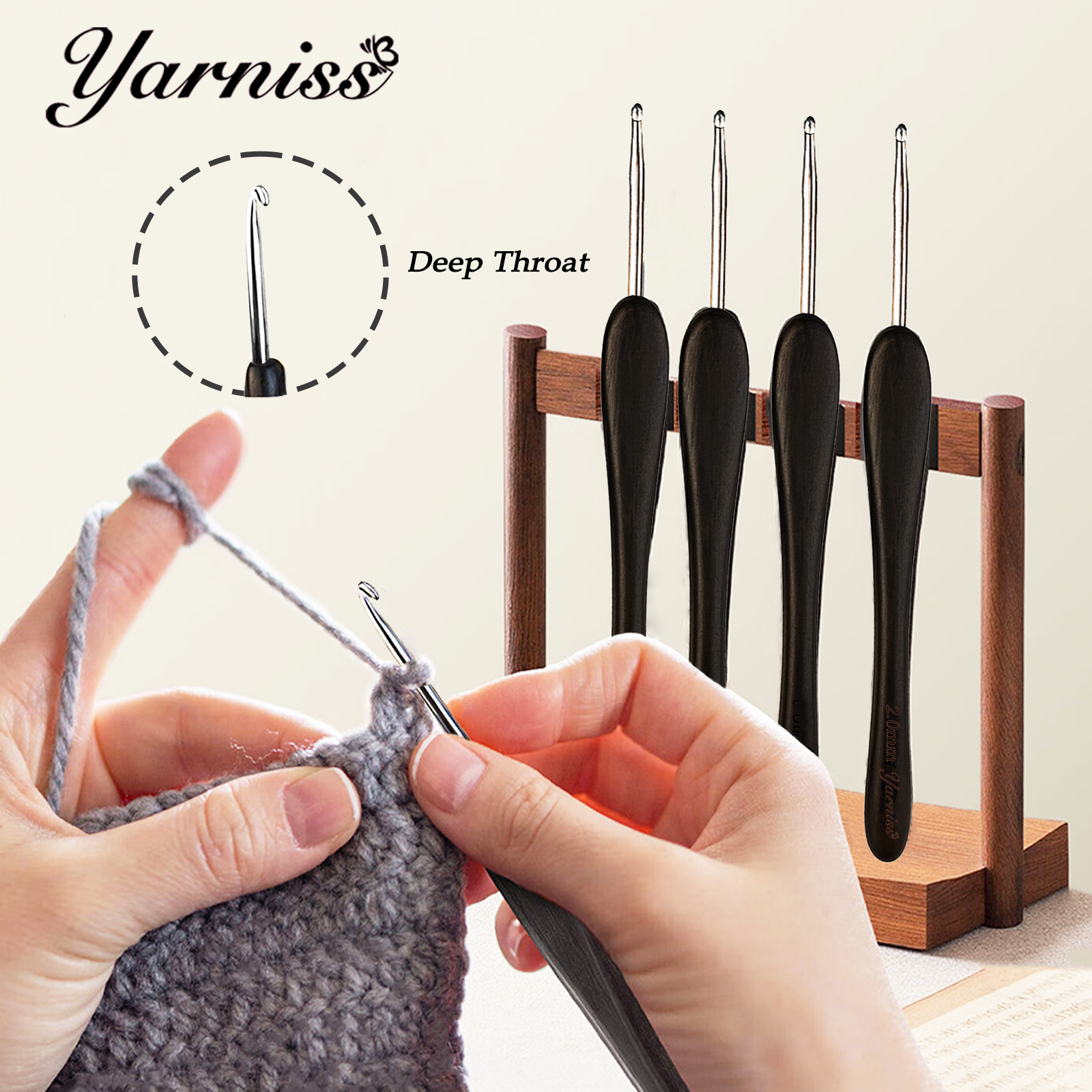 Yarniss 4 mm Ergonomic Crochet Hook, Hand-Polished Crochet Hook, Suitable for Beginners and Experienced Enthusiasts