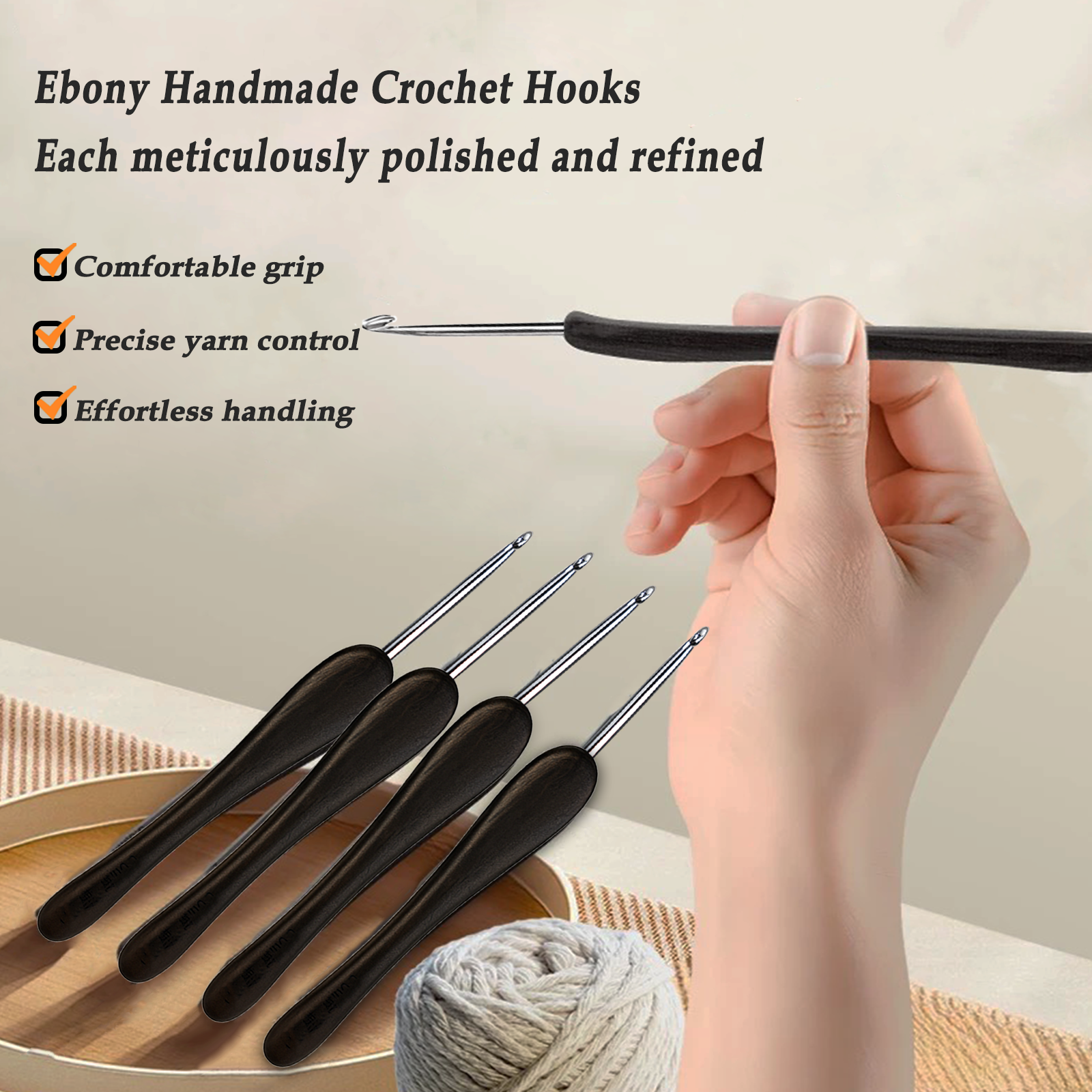 Yarniss 3 mm Ergonomic Crochet Hook, Hand-Polished Crochet Hook, Suitable for Beginners and Experienced Enthusiasts