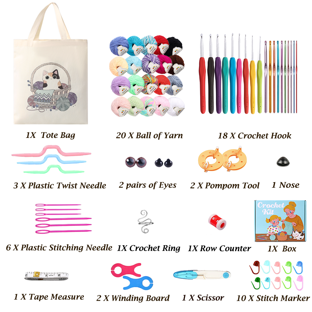 Yarniss Beginner Crochet Kit – 1,500 Yds Yarn & 72-Piece Set