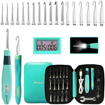 Yarniss Counting Crochet Hooks with Light, Digital Counter Crochet Hooks Set with Case (2~14mm/2.5~14mm)