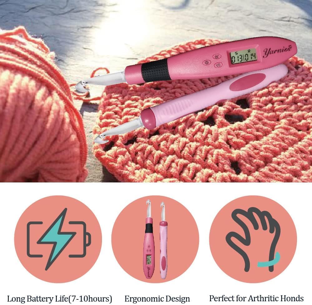 Yarniss Counting Crochet Hooks with Light, Digital Counter Crochet Hooks Set with Case (2~14mm/2.5~14mm)