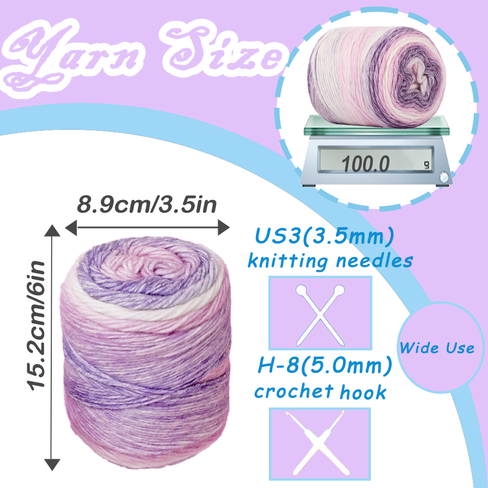 Yarniss Crochet Cake Yarn for Knitting, Ombre Cake Yarn Skeins 4×100g/3.53oz, Gradient Yarn Ball for Scraf, Shawl&Sweater(Purple Gradient)