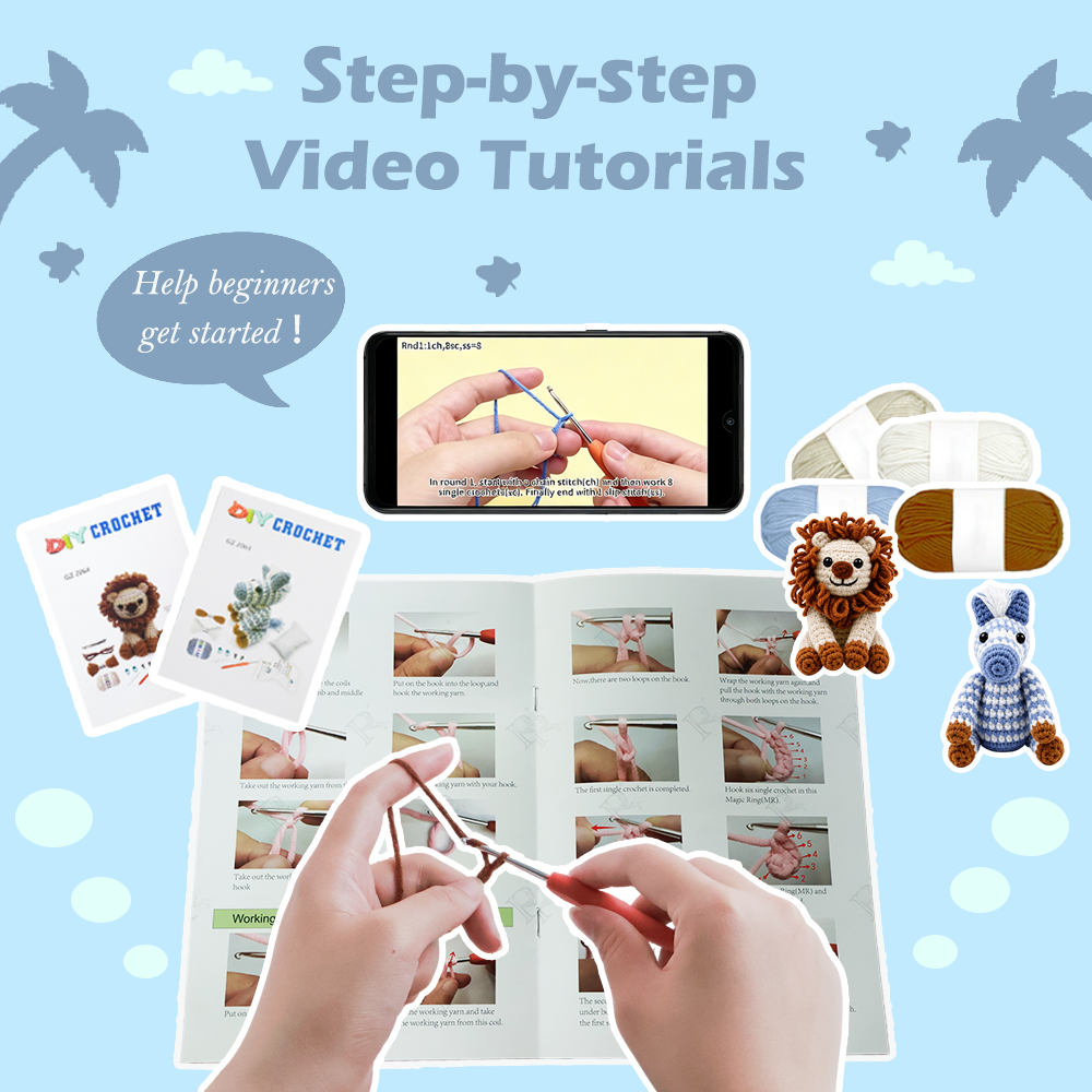 Yarniss Crochet Kit for Beginners-2-Pack Animal Crochet Kit with Zebra and Lion-Learn to Crochet Kits for Adults and Kids Beginner with Video Tutorials