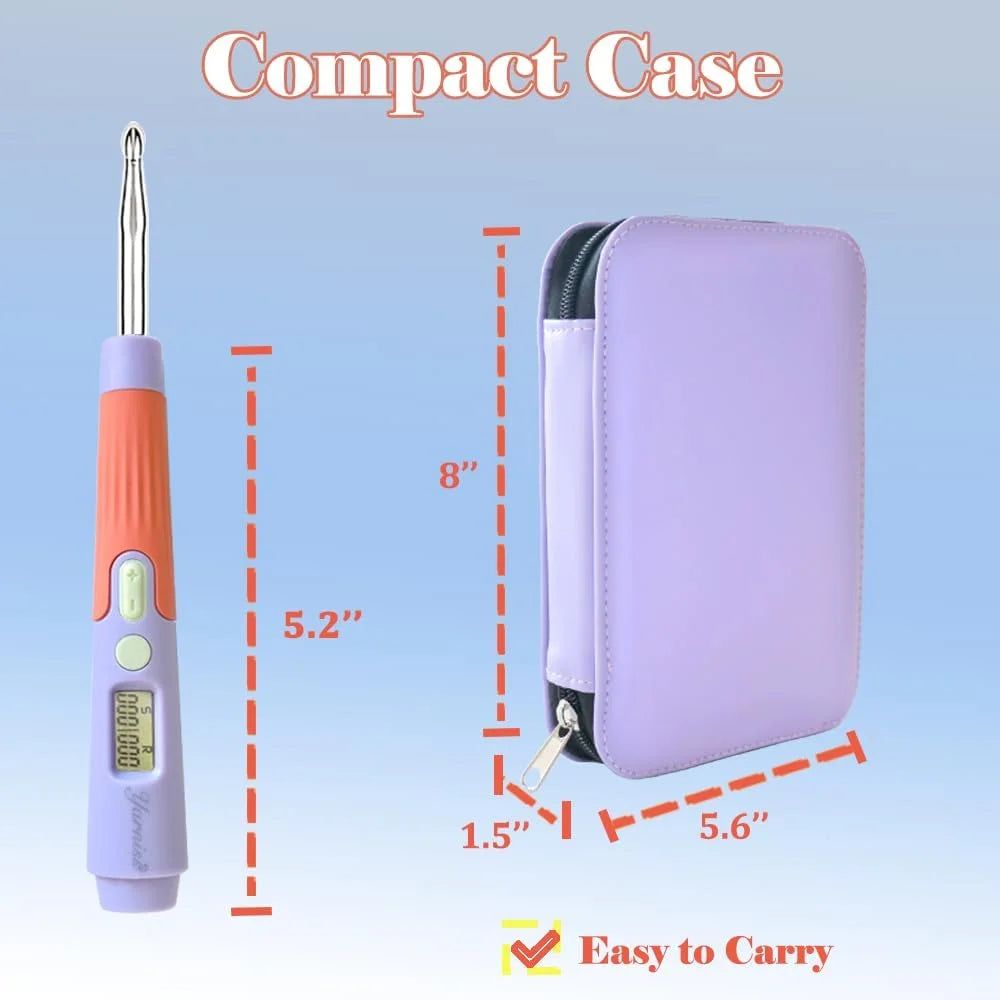 Yarniss Crochet Hooks with Counter 2.0mm-14.0mm,18 Size Digital Counting & Lighted Crochet Hooks Set with Case