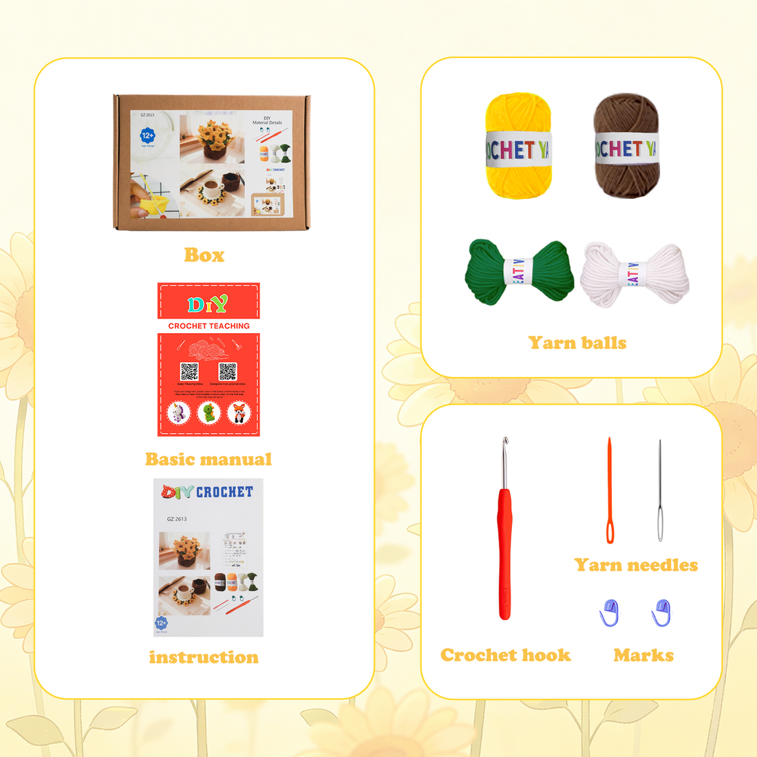 Yarniss Crochet Kit for Beginners,Crochet Coaster Starter Set,Stitch Crochet Kit Easy to Follow Video Tutorials Included