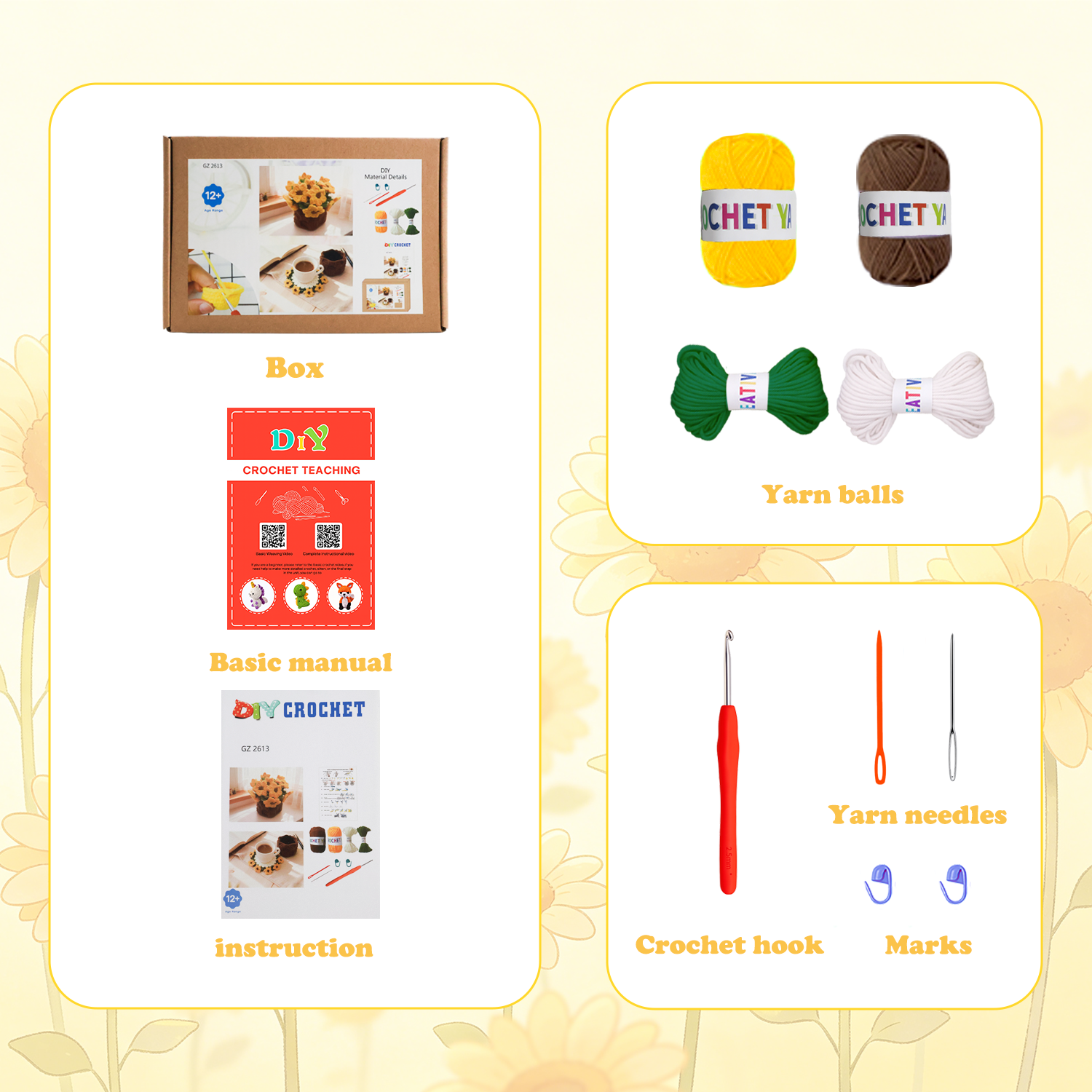Yarniss Crochet Kit for Beginners,Crochet Coaster Starter Set,Stitch Crochet Kit Easy to Follow Video Tutorials Included