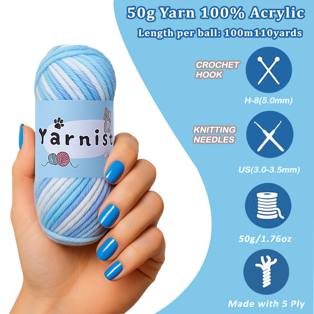 Yarniss 16 Acrylic Yarn Skeins Total 1760 Yards Multicolored Yarn– Great Crochet and Knitting Starter Kit for Colorful Craft