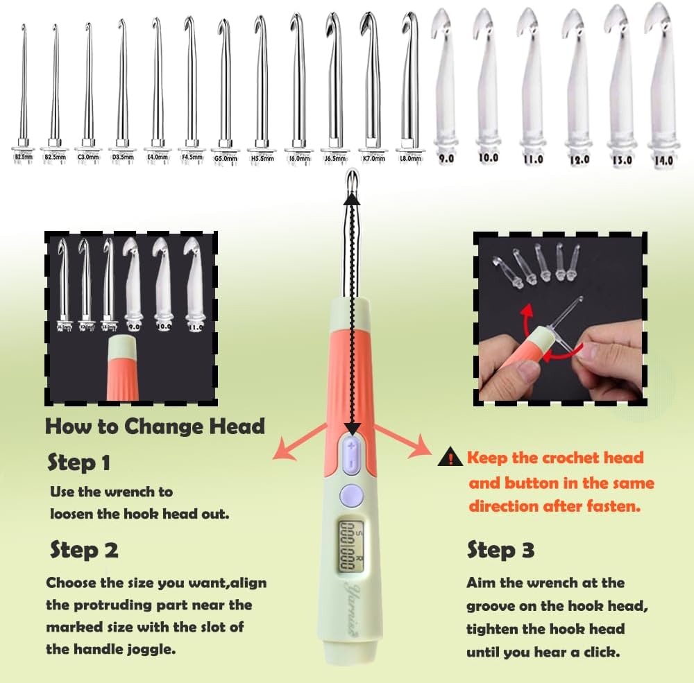 Yarniss Counting Crochet Hooks – 18 LED Sizes (2–14 mm) w/ Counter