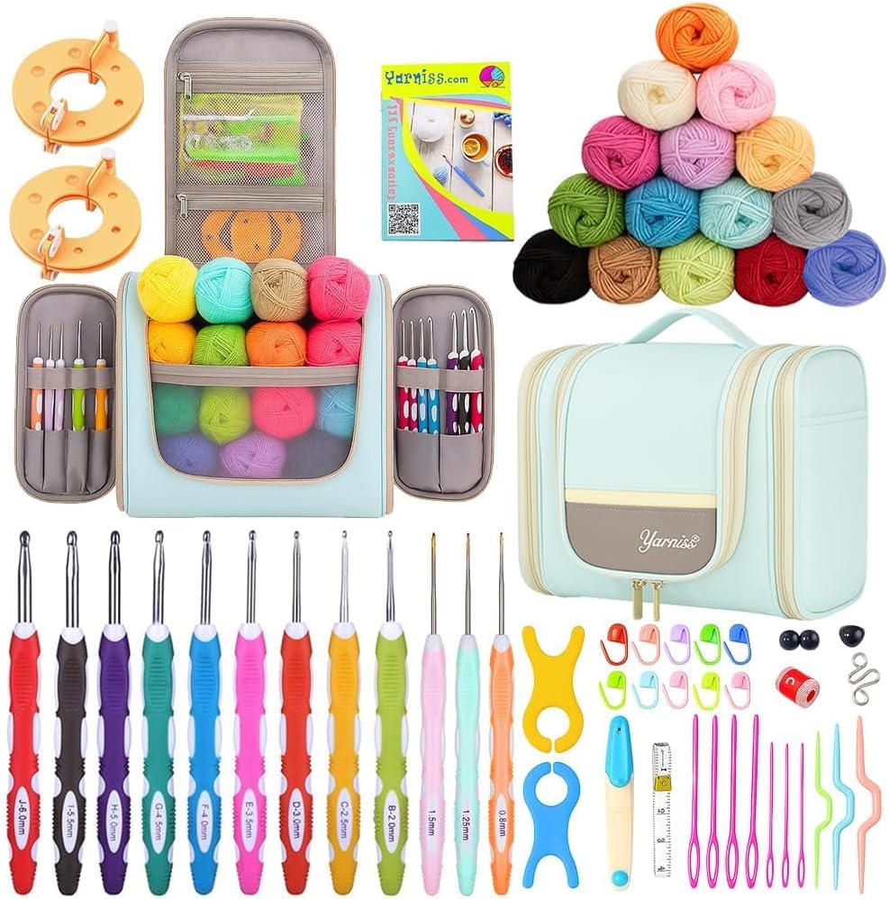 Yarniss Crochet Kit for Beginners,Crochet Kits with 1120 Yards Crochet Yarn Balls and 14 PCS Crochet Hooks Set Travel Knitting Crochet Supplies
