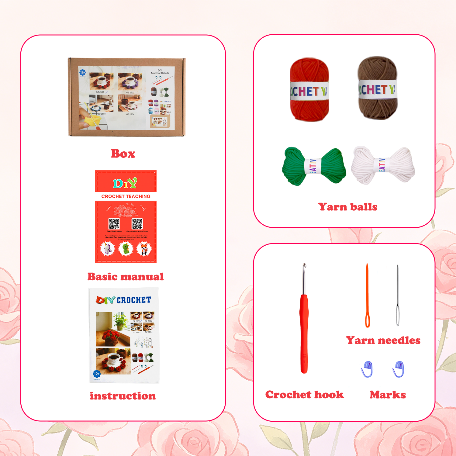 Yarniss Crochet Kit for Beginners,Crochet Coaster Starter Set,Stitch Crochet Kit Easy to Follow Video Tutorials Included