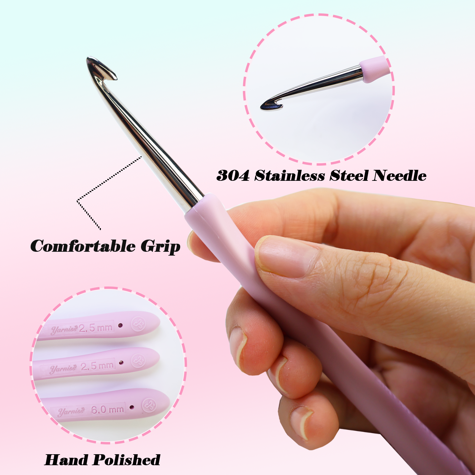 Yarniss 6.0mm Ergonomic Crochet Hook, Hand-Polished Soft-Grip Hook, Ideal for Beginners and Experienced Enthusiasts