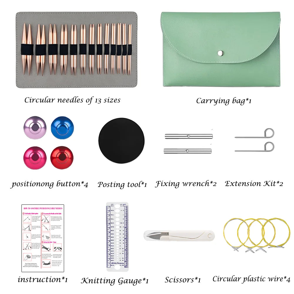 Yarniss Interchangeable Circular Knitting Needles Set ,13 Pairs of Aluminum Circular Knitting Needle for Handmade DIY Knitting with Knitting Accessories (3.0mm - 10.0mm)