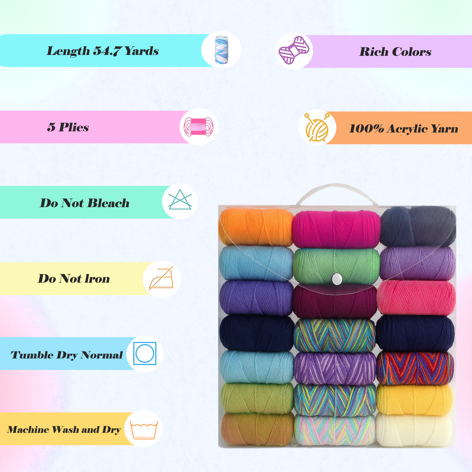 Yarniss Crochet Yarn Kits, 1312 Yards Acrylic Crochet Yarn for Crafts,24 Colors Knitting Yarn Skeins with 4.0mm Crochet Hook