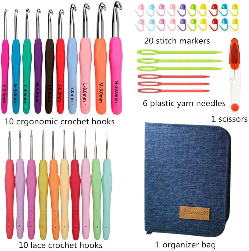 Yarniss 20 Size Crochet Hooks 0.5mm-10mm, Ergonomic Crochet Hooks Set with Case
