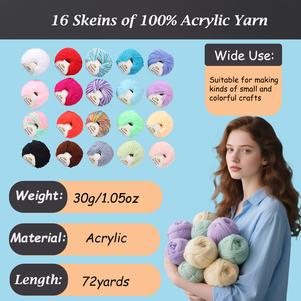 Yarniss Beginner Crochet Kit – 1,500 Yds Yarn & 72-Piece Set
