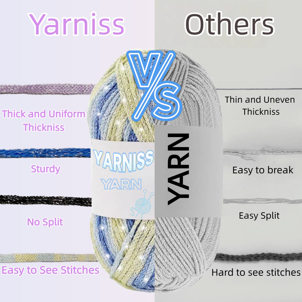 Yarniss Metallic Crochet Yarn for Knitting, 2.5mm Cotton Sparkle Yarn for Crochet Bag 3 Skeins of 100g/82yds(Blue Yellow)