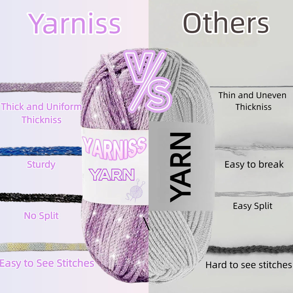 Yarniss Metallic Crochet Yarn for Knitting, 2.5mm Cotton Sparkle Yarn for Crochet Bag 3 Skeins of 100g/82yds(Purple)