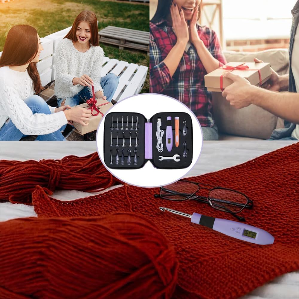 Yarniss Counting Crochet Hooks with Light, Digital Counter Crochet Hooks Set with Case (2~14mm/2.5~14mm)