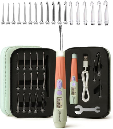 Yarniss Counting Crochet Hooks – 18 LED Sizes (2–14 mm) w/ Counter