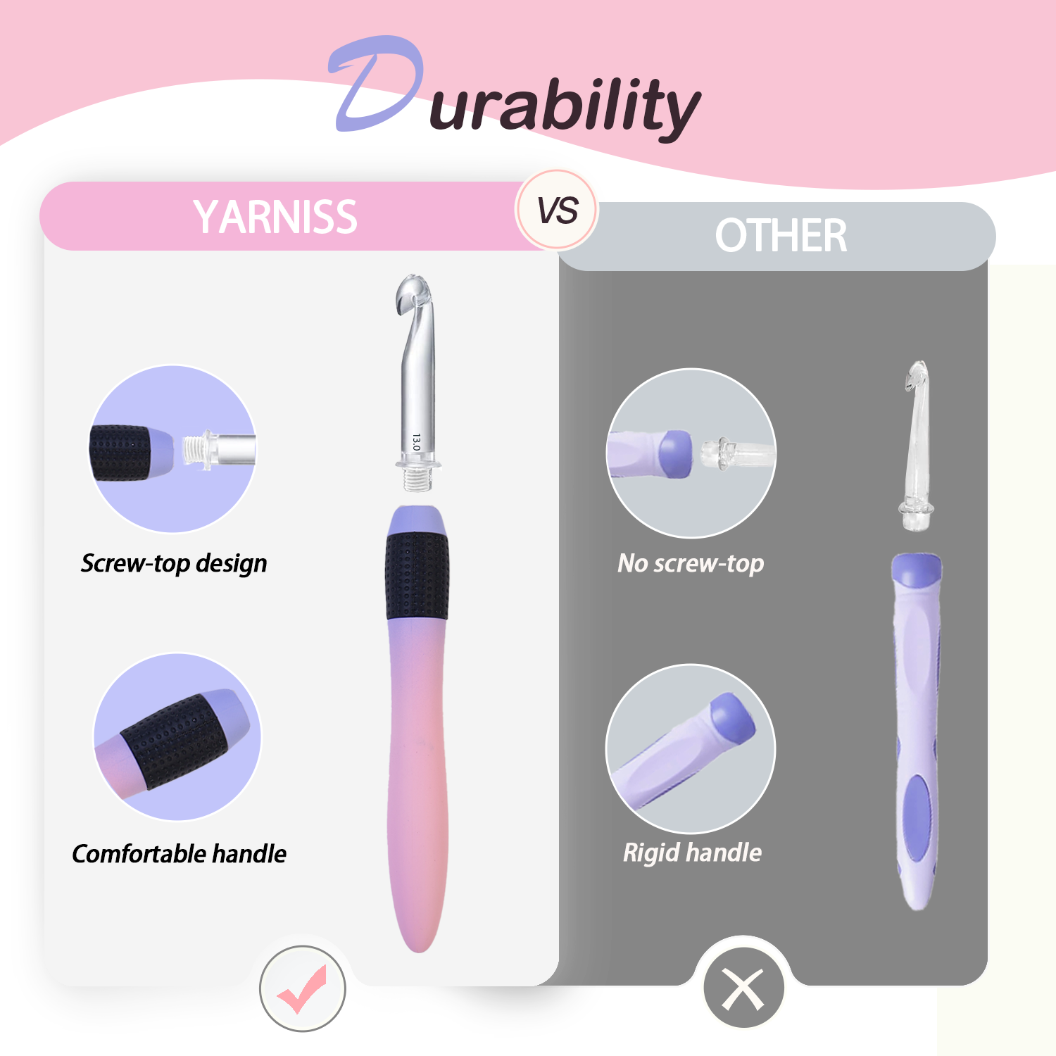 Yarniss 8 Large-Size Gradient Purple Handles, 7.0mm-14mm Interchangeable Plastic Needles (Screw-On Type, Includes Wrench)