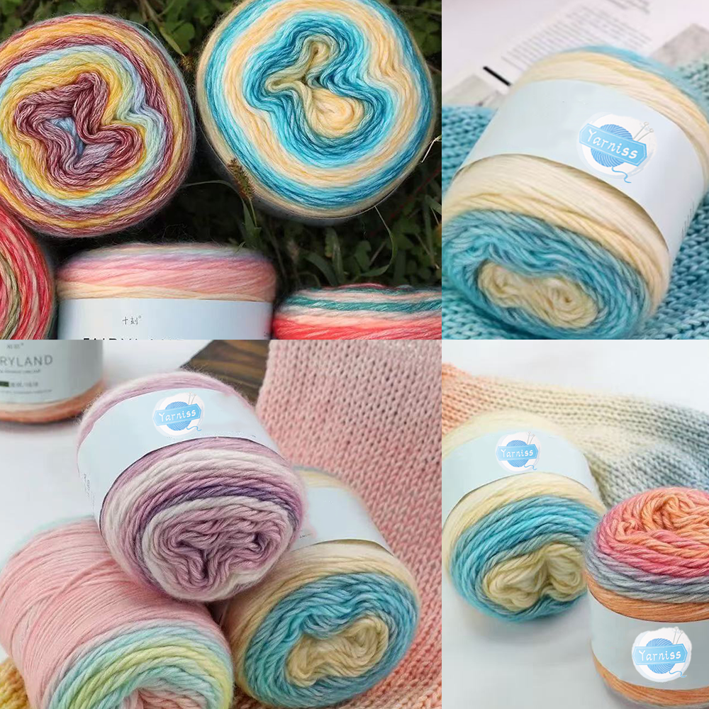 Yarniss Gradient Cake Yarn for Crocheting, Ombre Cake Yarns for Knitting, 3 Skeins of 100g/3.53oz(Blue Gradient)