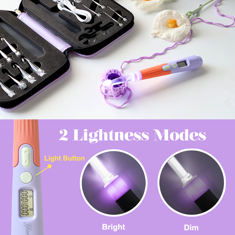 Yarniss Crochet Hooks with Counter 2.0mm-14.0mm,18 Size Digital Counting & Lighted Crochet Hooks Set with Case
