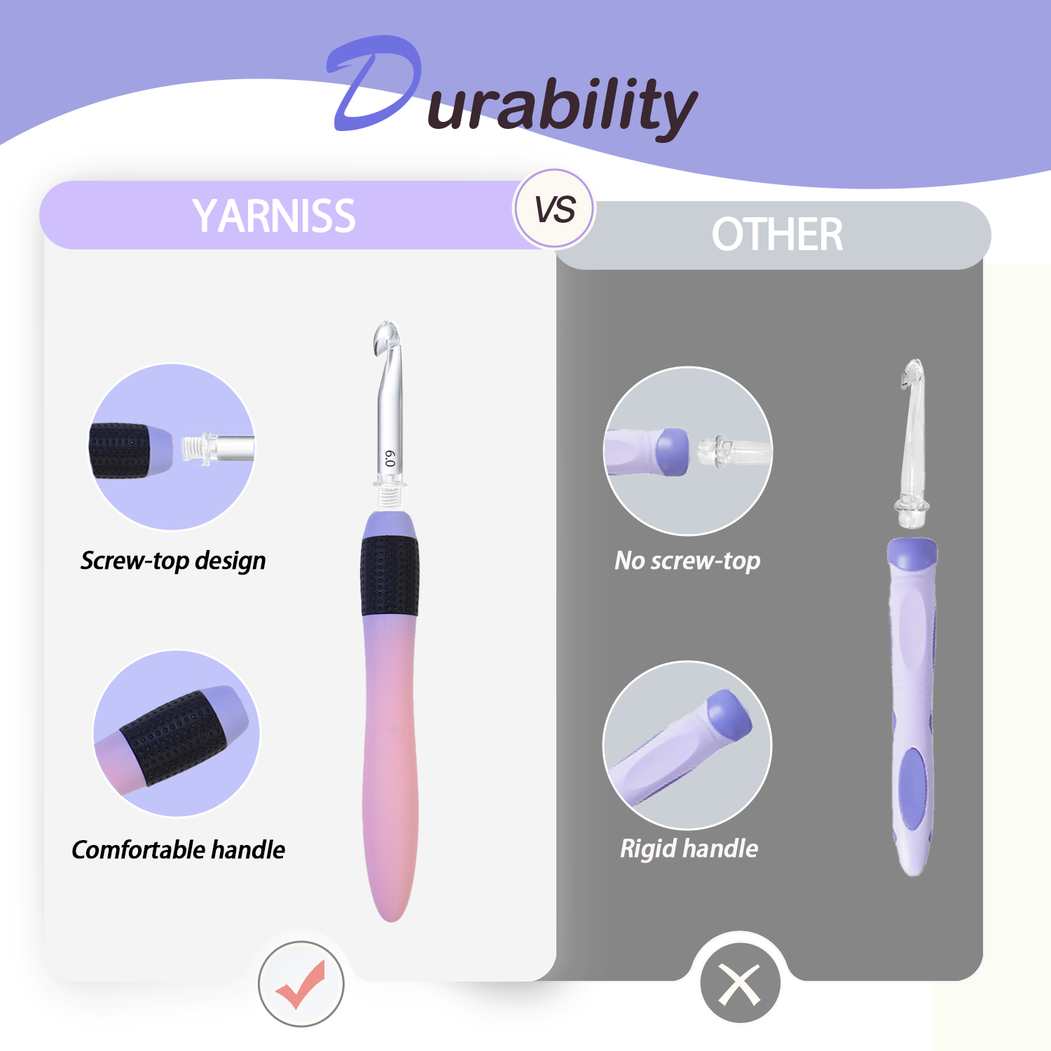 Yarniss Crochet Hooks Set, 9 Sizes 2.5mm-6.5mm Interchangeable Crochet Hooks with Screw Handle, Gradient Purple Ergonomic Comfort Grip, Comes with Wrench & Storage Case