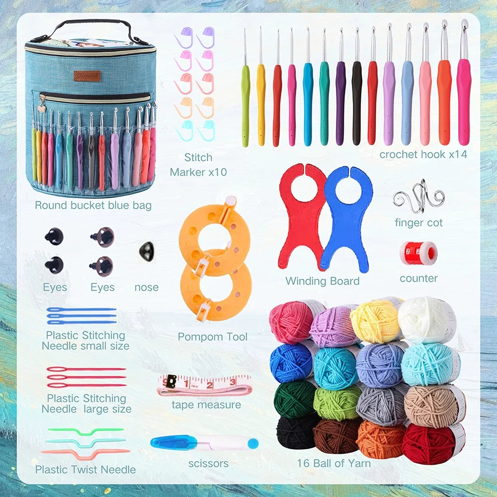 Yarniss Crochet Kit for Beginners,Crochet Kits with 1120 Yards Crochet Yarn Balls and 14 PCS Crochet Hooks Set Travel Knitting Crochet Supplies