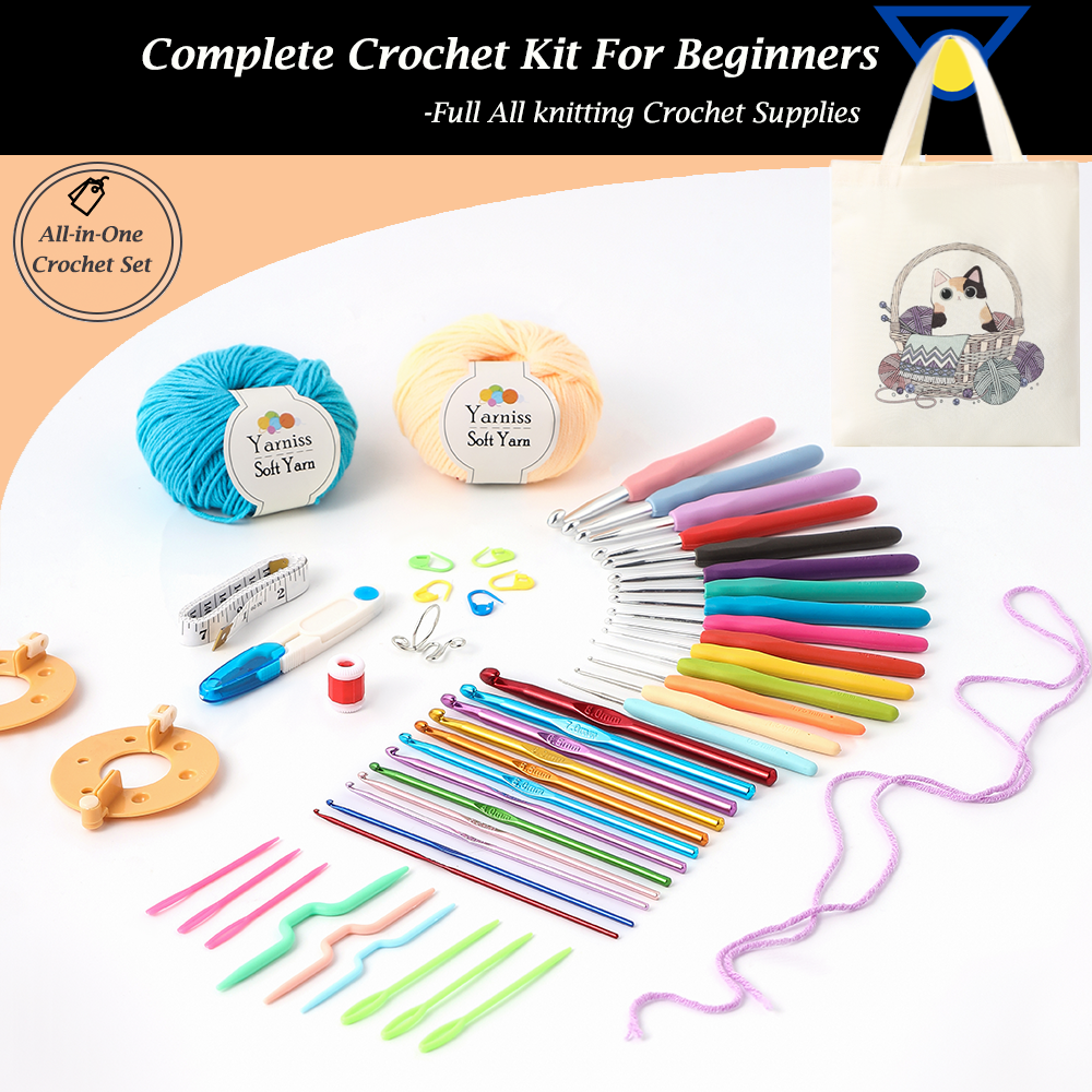 Yarniss Beginner Crochet Kit – 1,500 Yds Yarn & 72-Piece Set