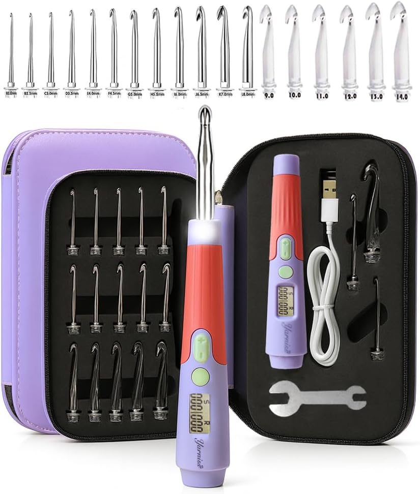Yarniss Counting Crochet Hooks – 18 LED Sizes (2–14 mm) w/ Counter