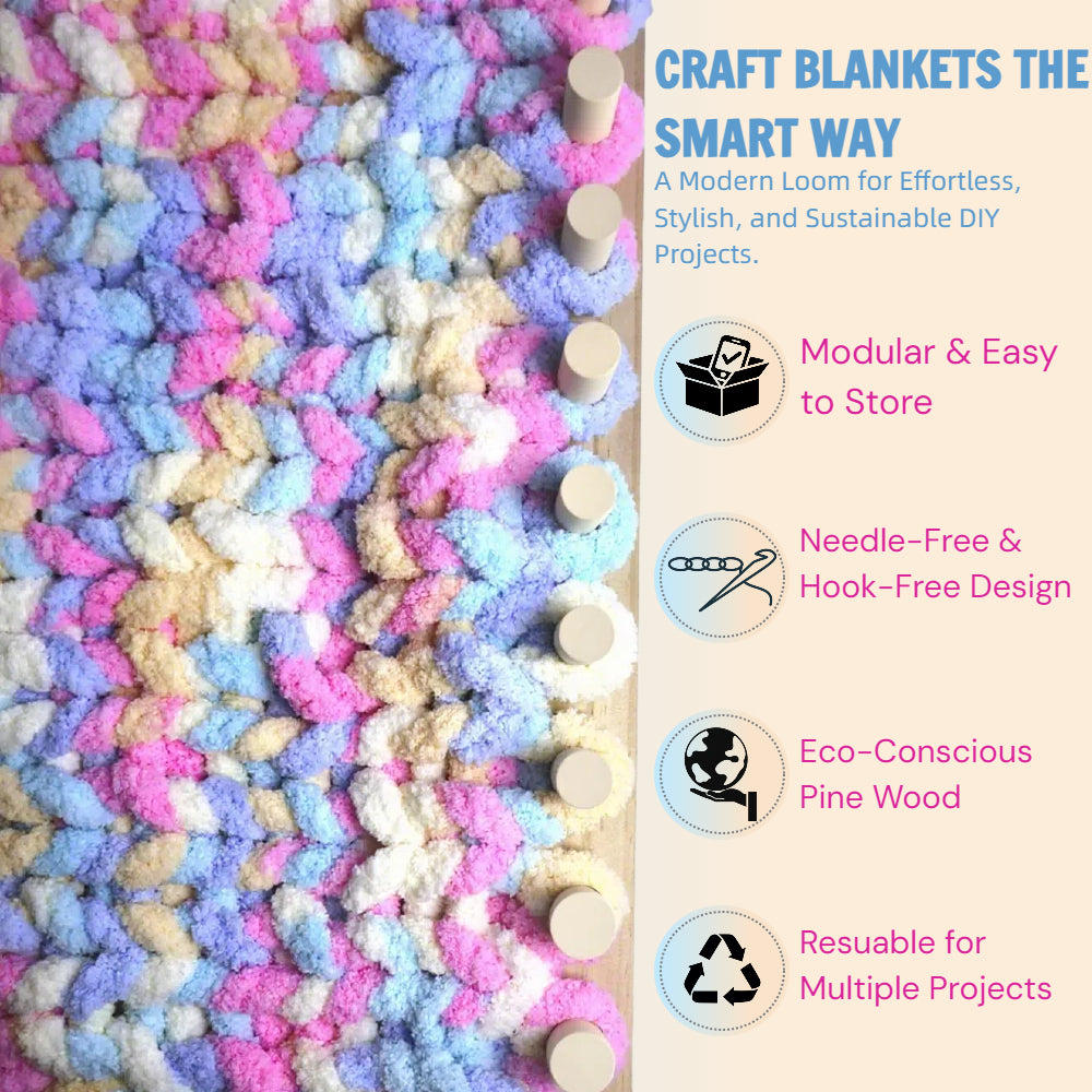 Yarniss 47" Chunky Blanket Loom Kit, Wooden Knitting Loom Frame for Hand, Thick Yarn Knitting Tools for Beginner 2 Packs