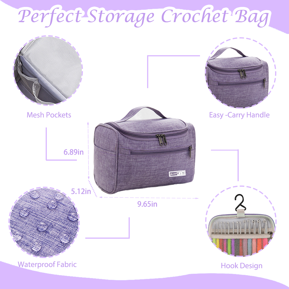 Yarniss Crochet Kits for Beginners with Instruction, All-Inclusive Crochet Set Include 840 Yards Yarn&14 Sizes Crochet Hooks, Crocheting Kit for Adult with Bag,Purple