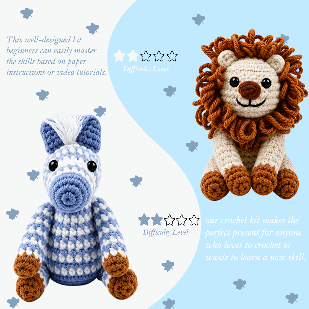 Yarniss Crochet Kit for Beginners-2-Pack Animal Crochet Kit with Zebra and Lion-Learn to Crochet Kits for Adults and Kids Beginner with Video Tutorials
