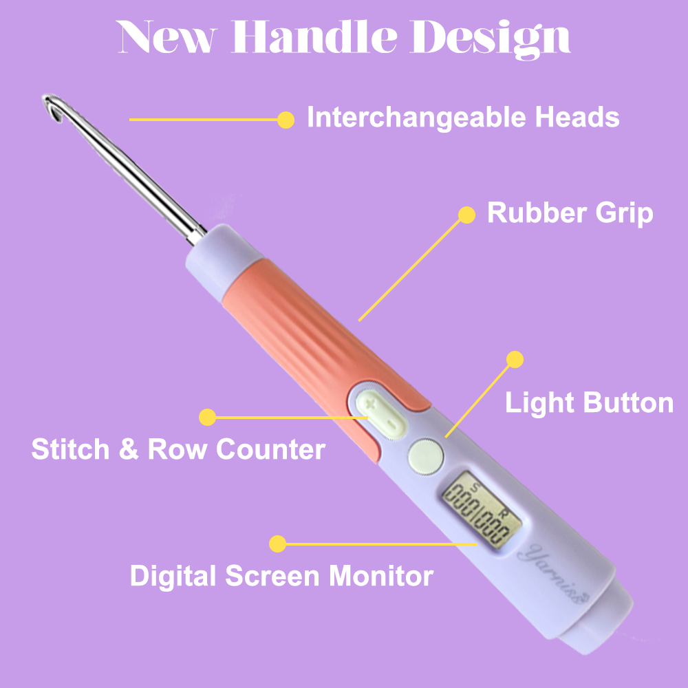 Yarniss Crochet Hooks with Counter 2.0mm-14.0mm,18 Size Digital Counting & Lighted Crochet Hooks Set with Case