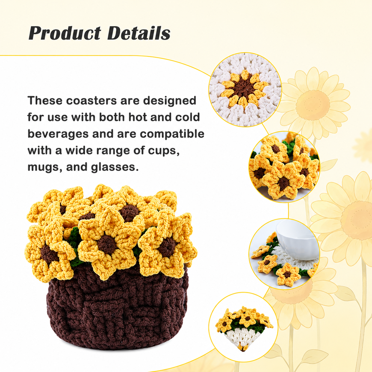 Yarniss Crochet Kit for Beginners,Crochet Coaster Starter Set,Stitch Crochet Kit Easy to Follow Video Tutorials Included
