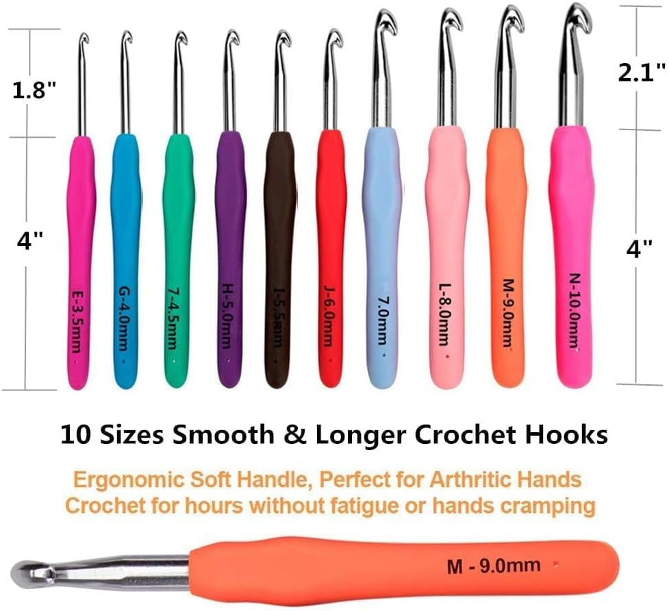 Yarniss 20 Size Crochet Hooks 0.5mm-10mm, Ergonomic Crochet Hooks Set with Case