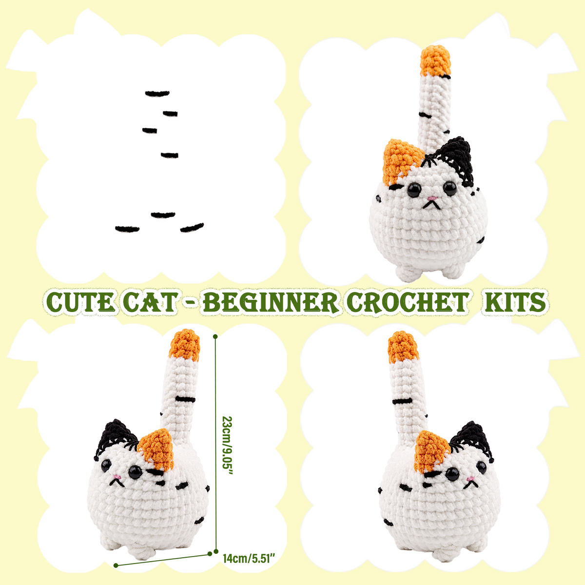Yarniss Crochet Kit for Beginners, Big Calico Cat Starter Kit with Video Tutorials