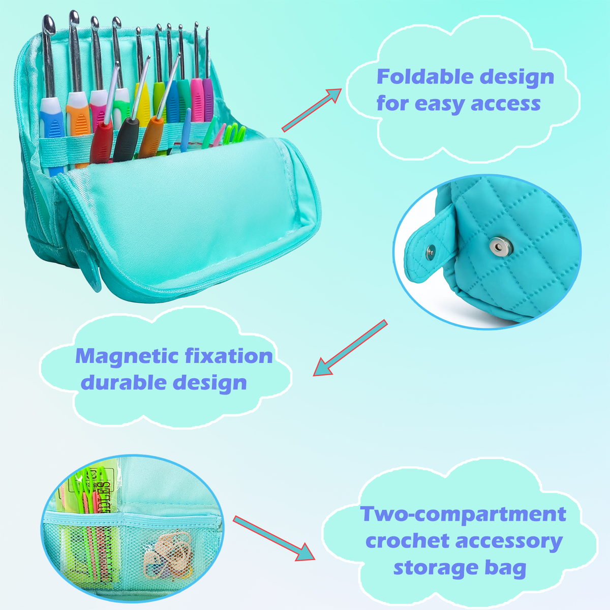Yarniss 33 pcs Crochet Hooks Kit Knitting Accessories with Crochet Case, Colorful Ergonomic Crochet Needles Set with Case