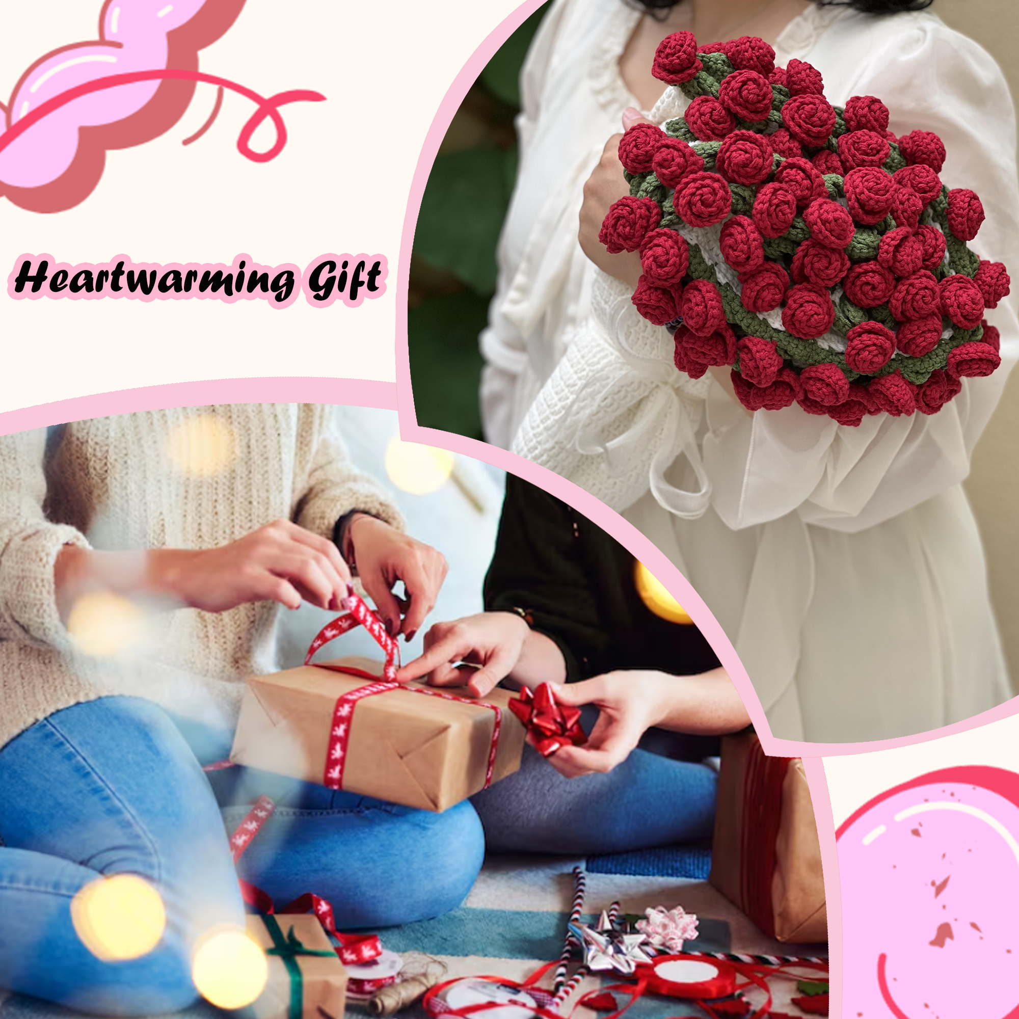 Yarniss Crochet Rose Bouquet Blanket 49"x49", Handmade Flower Blanket, Round Floral Blanket Gifts for Birthday &Valentine Day