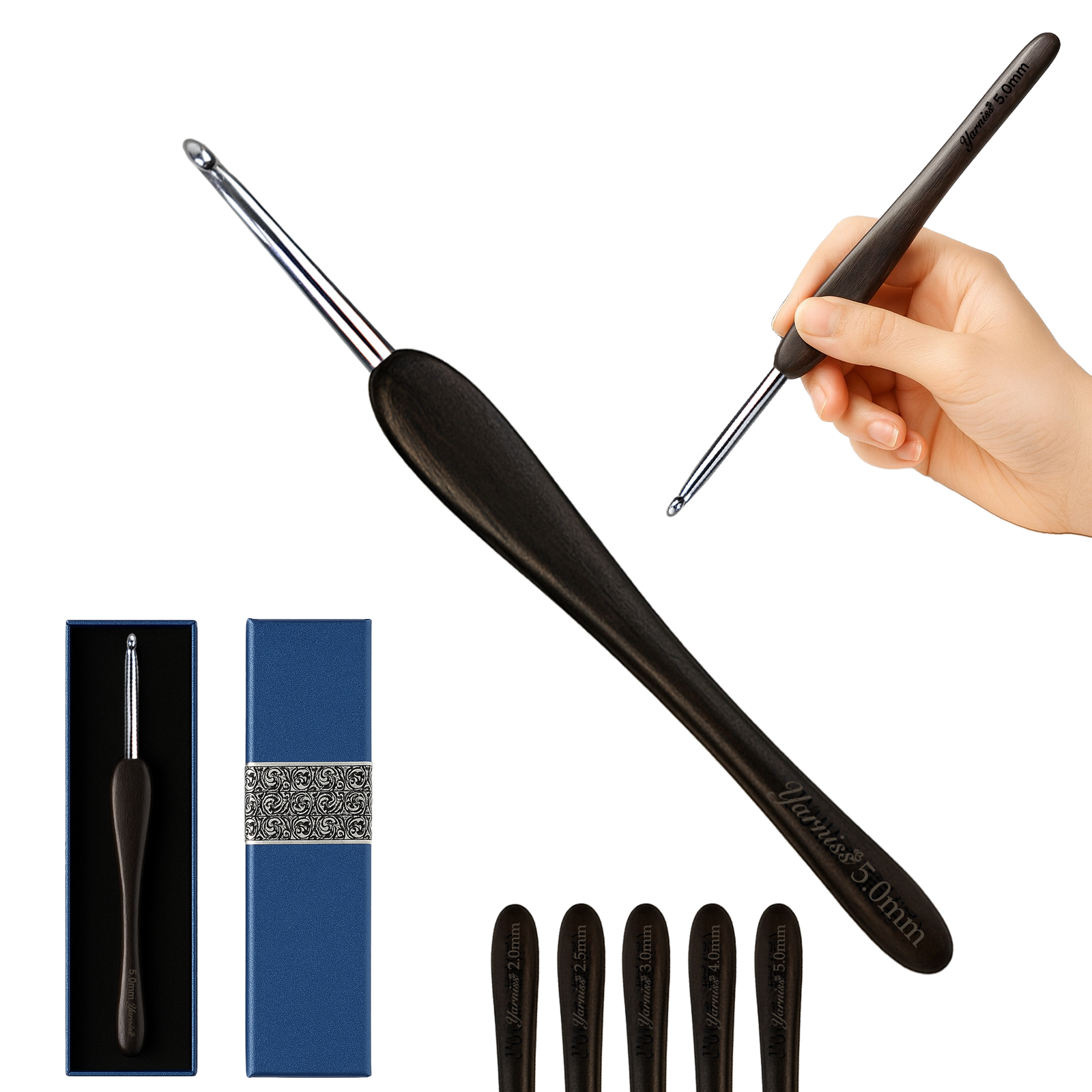 Yarniss 5 mm Ergonomic Crochet Hook, Hand-Polished Crochet Hook, Suitable for Beginners and Experienced Enthusiasts