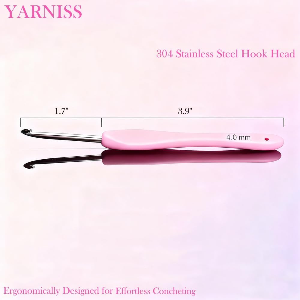 Yarniss 4.0mm Ergonomic Crochet Hook, Hand-Polished Soft-Grip Hook, Ideal for Beginners and Experienced Enthusiasts