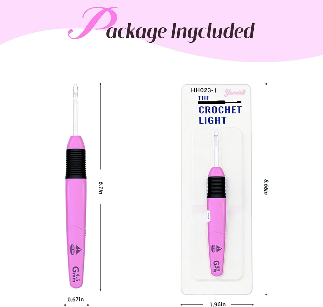 Yarniss Lighted Crochet Hook,4.5mm Crochet Hook Glow in Dark with Battery,Rose