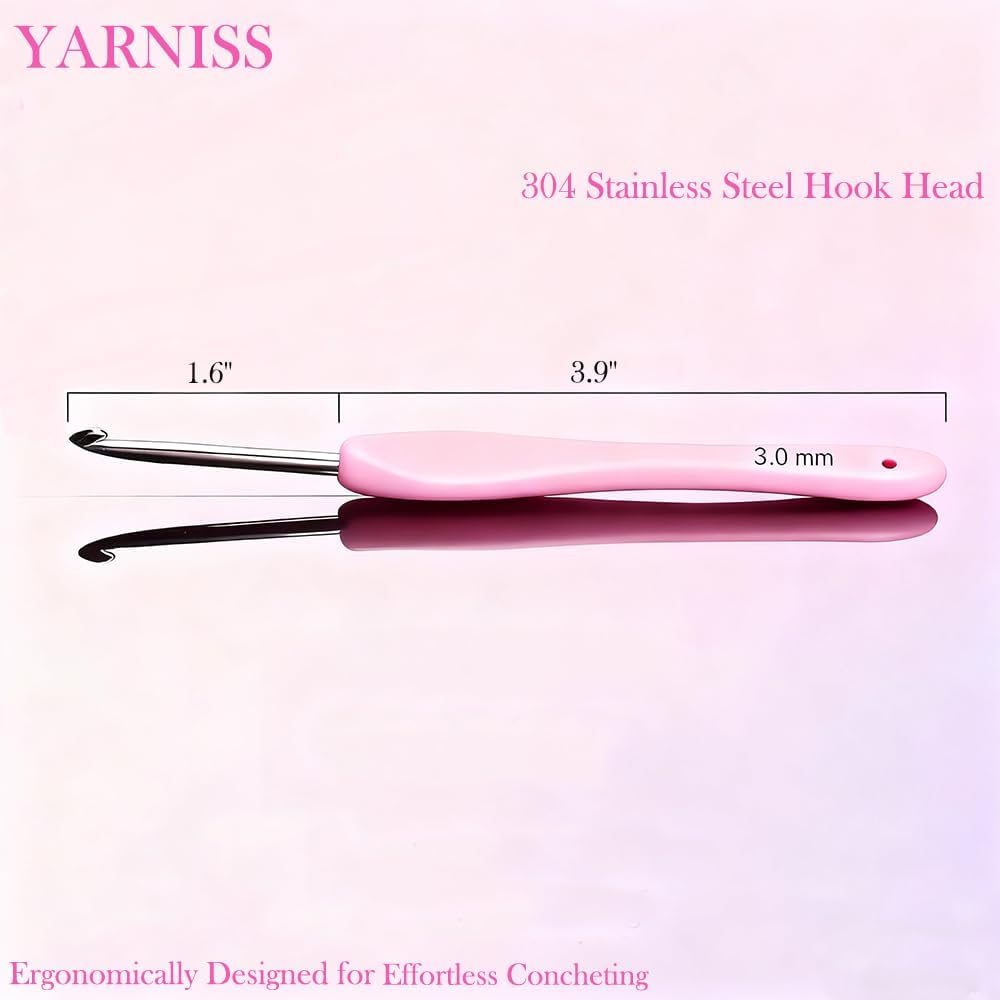 Yarniss 3.0mm Ergonomic Crochet Hook, Hand-Polished Soft-Grip Hook, Ideal for Beginners and Experienced Enthusiasts