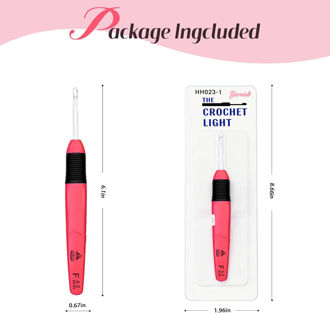 Yarniss Lighted Crochet Hook,4.0mm Crochet Hook Glow in Dark with Battery,Dark Red