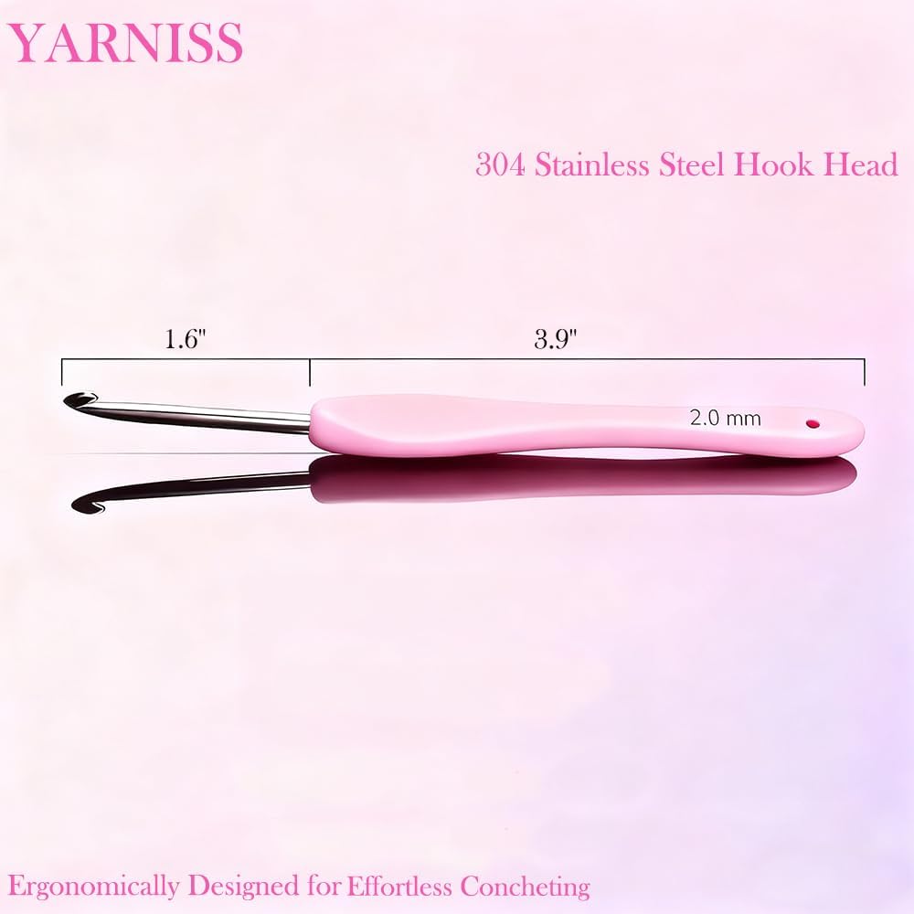 Yarniss 2.0mm Ergonomic Crochet Hook, Hand-Polished Soft-Grip Hook, Ideal for Beginners and Experienced Enthusiasts