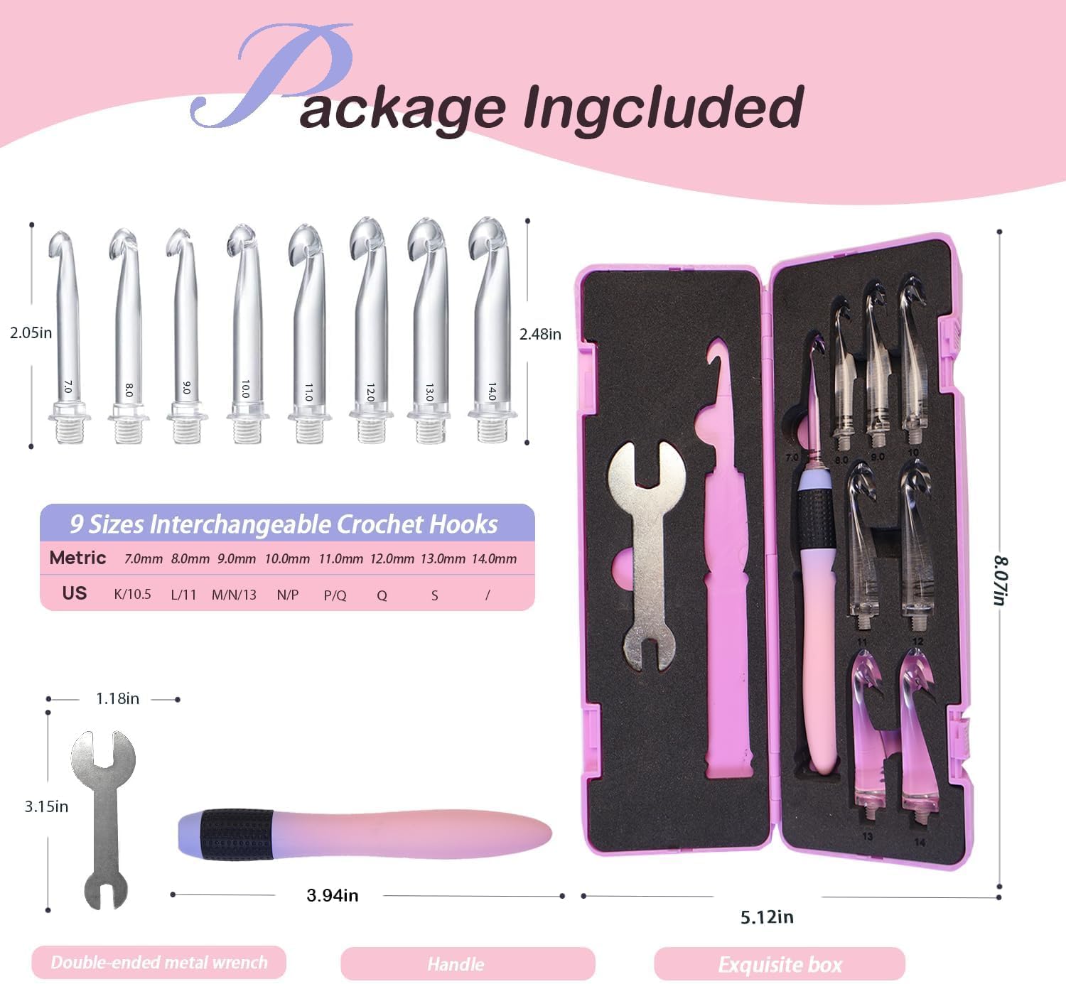 Yarniss Crochet Hooks Set, 9 Sizes 2.5mm-6.5mm Interchangeable Crochet Hooks with Screw Handle, Gradient Purple Ergonomic Comfort Grip, Comes with Wrench & Storage Case