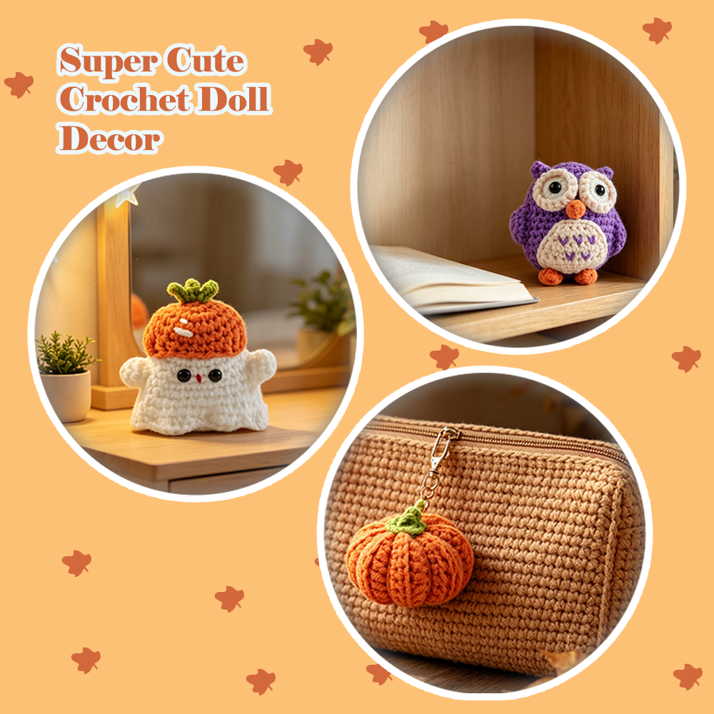 Yarniss Crochet Kit for Beginners-3 Pcs Animal Crochet Kit with Little Pumpkin, Little Ghost and Owl-Crochet Kits for Adults Beginner with Video Tutorials