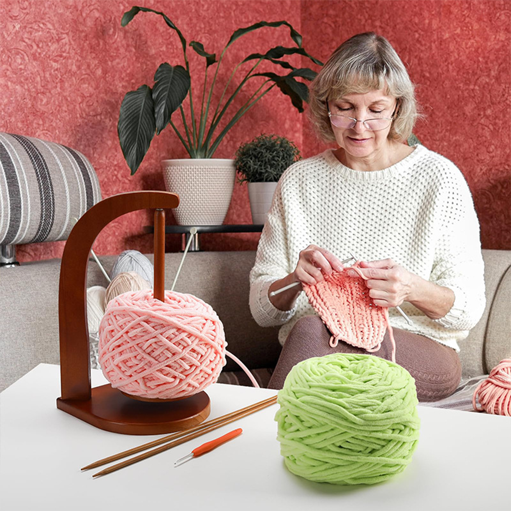 Yarniss Yarn Holder for Crocheting and Knitting, Wooden Yarn Spinner with Magnetic Rotating ,Yarn Ball Storage Organizer