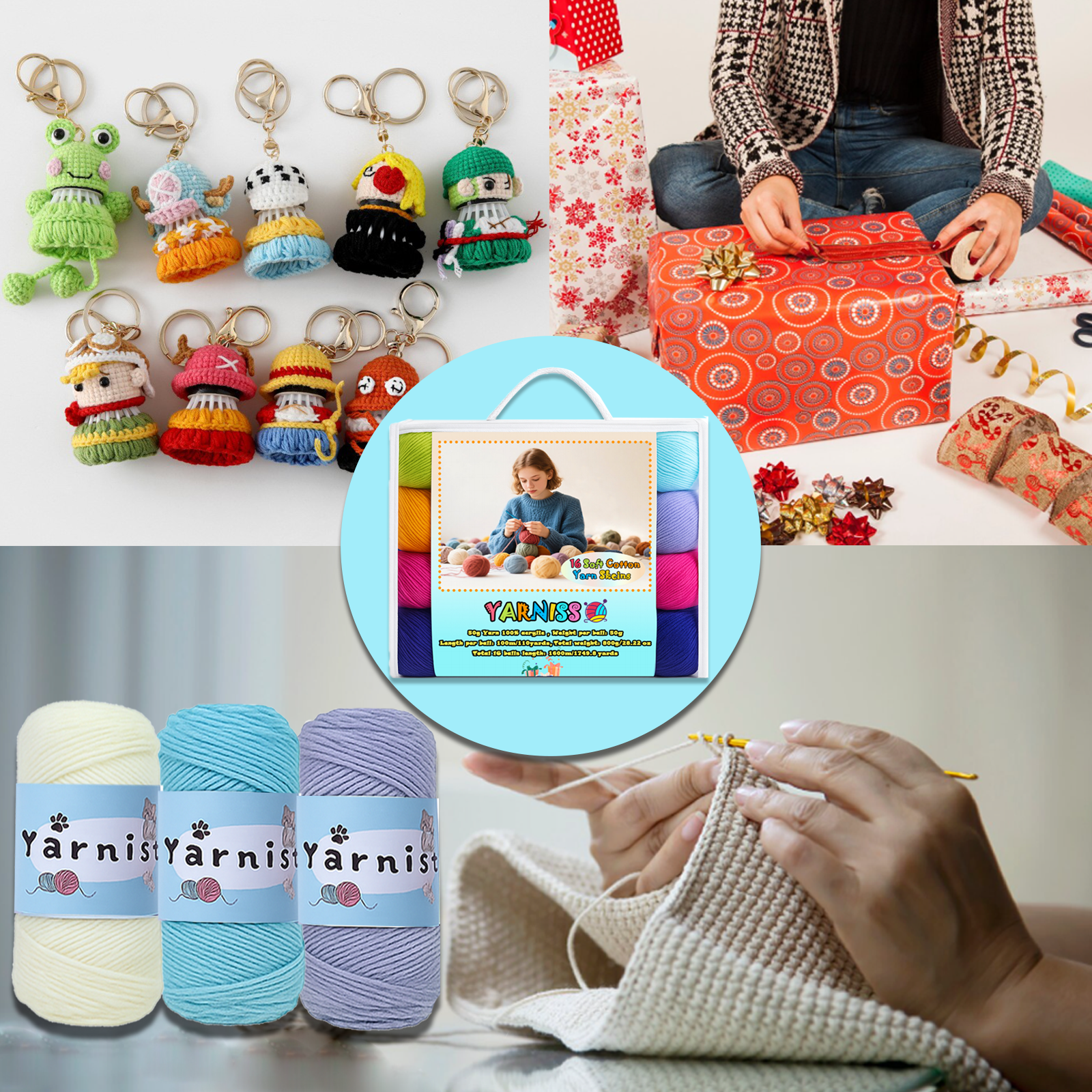 Yarniss 16 Acrylic Yarn Skeins Total 1760 Yards Multicolored Yarn– Great Crochet and Knitting Starter Kit for Colorful Craft