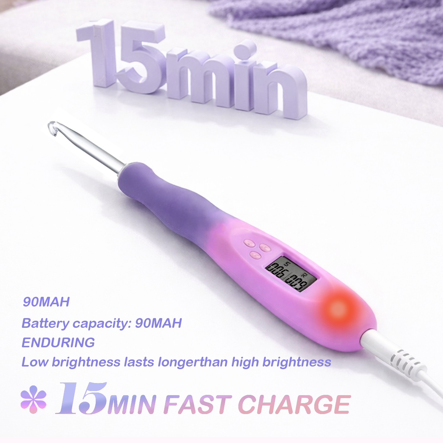 Yarniss Light Up Metal Head Crochet Hooks 2.5-6.5mm,2 Size Lighted Knitting Needles Set 4.25mm 5.0mm, Includes 2 Extra USB Rechargeable Heads with Case